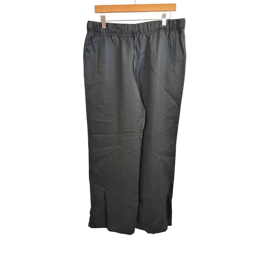 Zara Black Wide Leg Elastic Waist Pants with Back Hem Slits XL